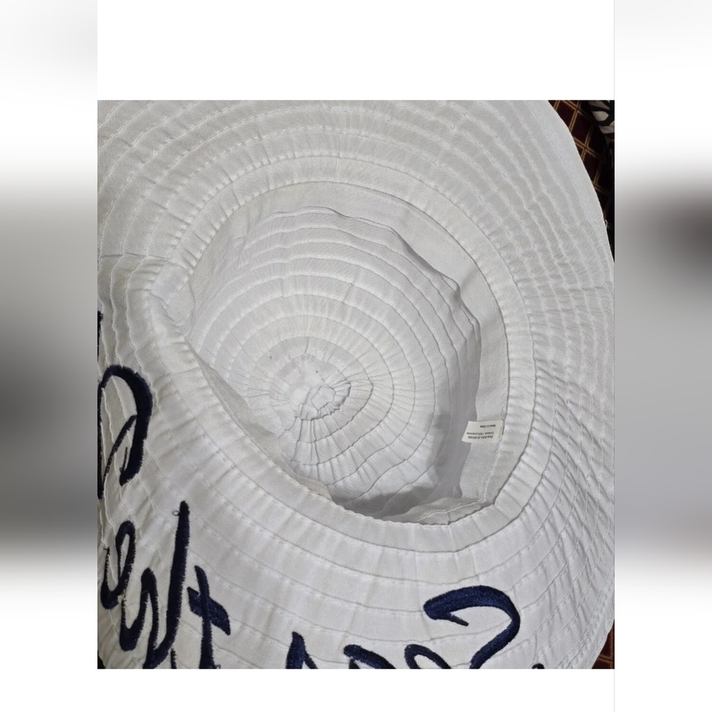 Seas the Day Sun Beach Hat  Sz OS. Wide Brim Floppy Beach White Navy Nautical - Picture 12 of 13
